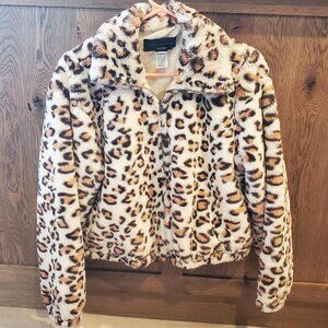 Know One Cares Faux Fur Leopard Jacket | Women’s Size Small | Half Zip Front
